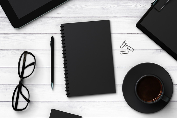 Black blank notebook and accessories - 写真・画像
