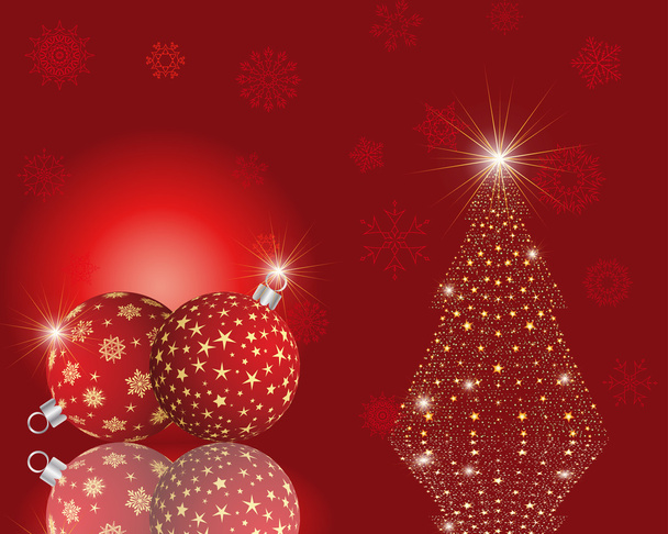 モミの木とボール付きのクリスマス カード - ベクター画像