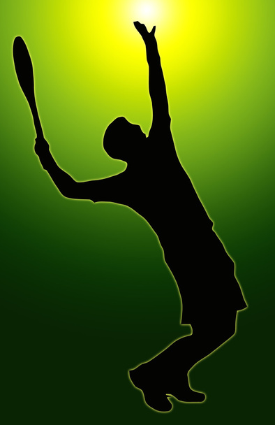 緑の輝きのスポーツ シルエット - 提供のテニス選手 - 写真・画像