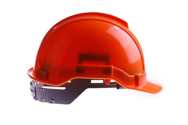 Pomarańczowy bezpieczeństwo kask twardy kapelusz, narzędzie ochrony pracownika o niebezpieczeństwie - Zdjęcie, obraz