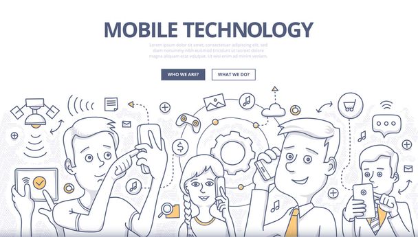 A mobil technológia Doodle koncepció - Vektor, kép