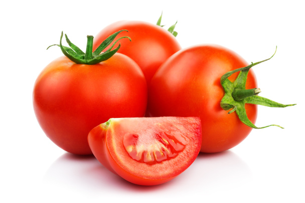Red tomatoes with cut isolated on white - Photo, Image