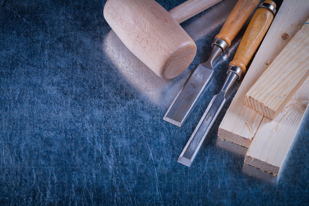 Wooden mallet, studs and flat chisels - 写真・画像