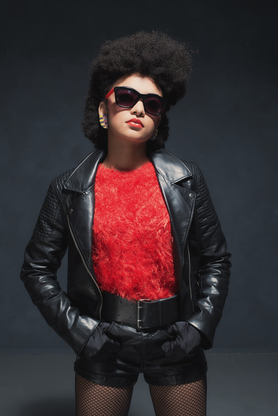 Woman Wearing Black Leather Jacket - Valokuva, kuva