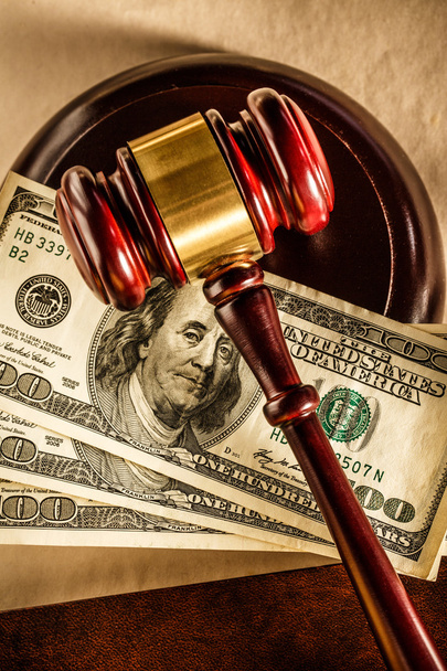 Wooden gavel and dollar banknotes - Photo, Image