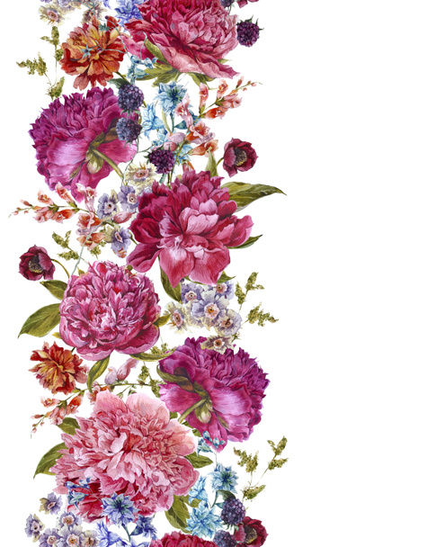 A bordó pünkösdi rózsa virág zökkenőmentes akvarell határ - Fotó, kép