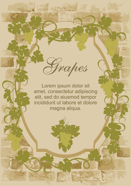 Achtergrond voor tekst met wijnstokken tegen een bakstenen muur. - Vector, afbeelding