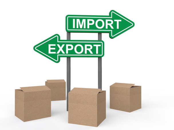 3D pudełka i import eksport znak - Zdjęcie, obraz