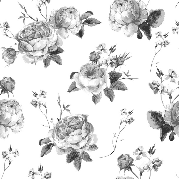 Vintage Floral Seamless Background with Blooming English Roses - Vektör, Görsel