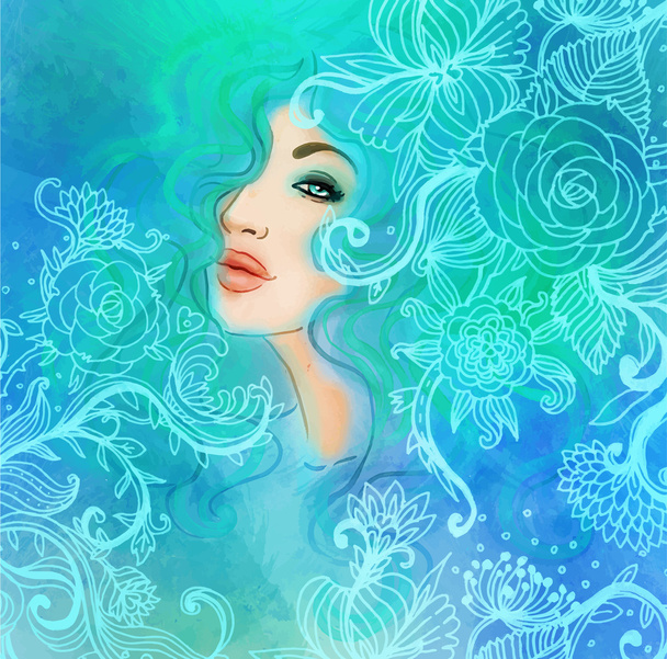 Watercolor Woman face. - Vektor, obrázek