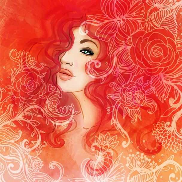 Watercolor Woman face. - Vektor, obrázek