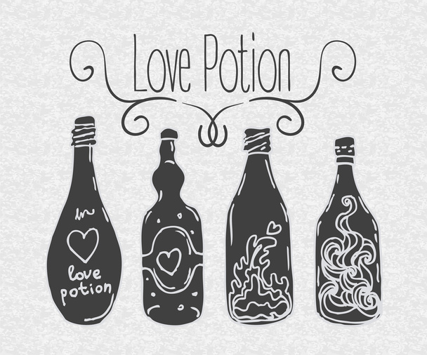 Love potion. Bottles. - Vetor, Imagem