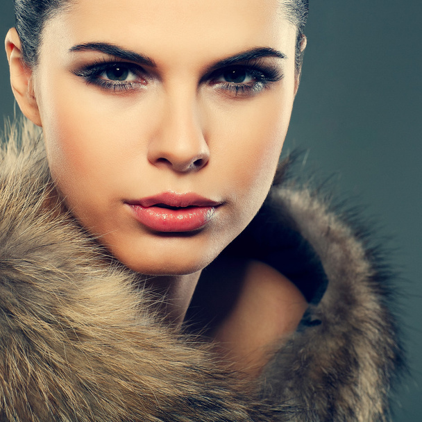 A photo of sexual beautiful girl is in fur clothes - Zdjęcie, obraz