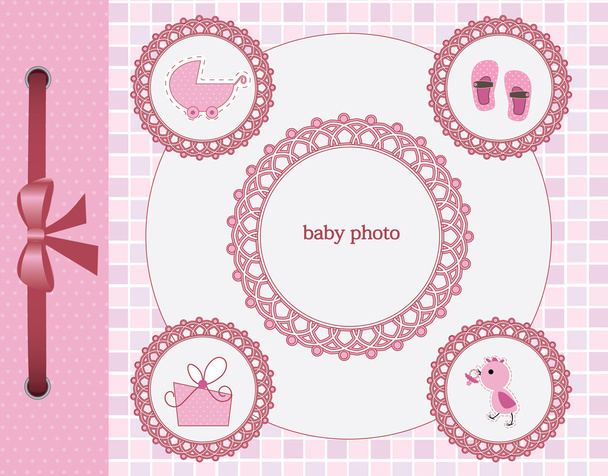 赤ちゃんの女の子のグリーティング カード。テキストや画像のフレーム - ベクター画像