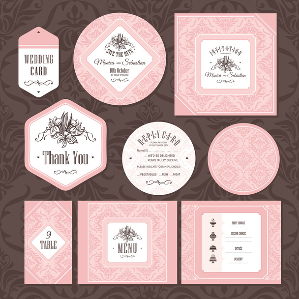 Set of floral wedding cards - Vektor, obrázek