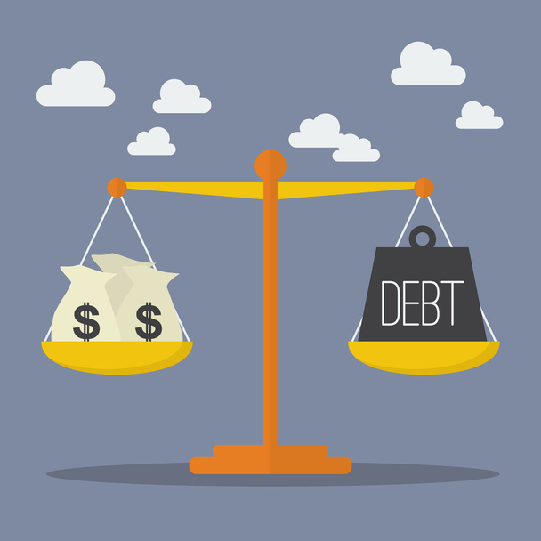 Money and Debt balance on the scale - Vector, Image