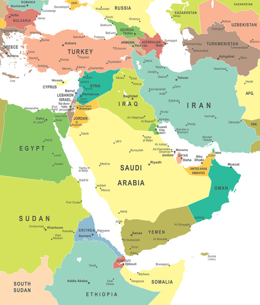 Middle East and Asia - map - illustration. - Vector, Image