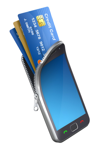 Credit cards in the mobile phone - Photo, Image