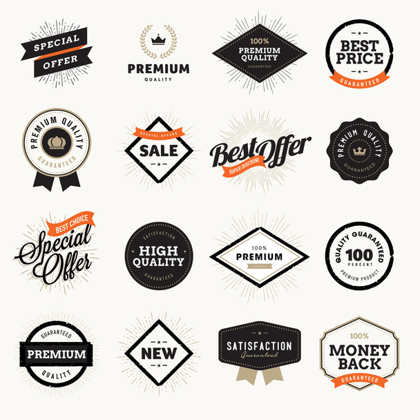 Set of vintage style premium quality badges and labels for designers. - Vector, Image