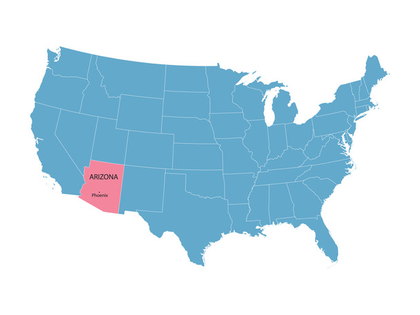 blauwe vector kaart van Verenigde Staten met vermelding van Arizona - Vector, afbeelding