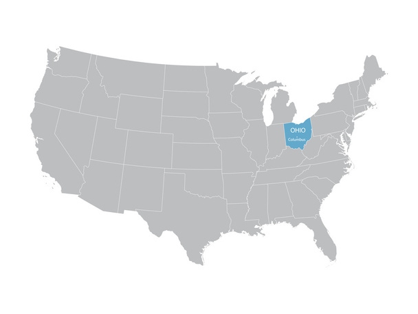 Vektorová mapa Spojených států s uvedením Ohio - Vektor, obrázek