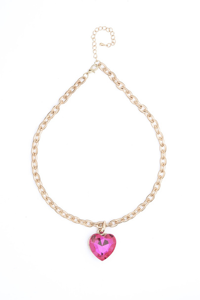 Pendant with pink heart  isolated on white - Photo, Image