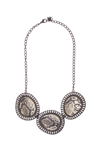 stříbrný náhrdelník s hadí kůží, izolované na bílém - Fotografie, Obrázek