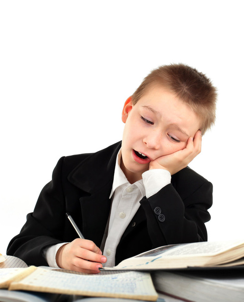 Tired Kid on the School Desk - Photo, Image