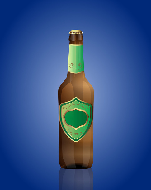 Vector illustration of beer bottle with green label  - Vector, Image
