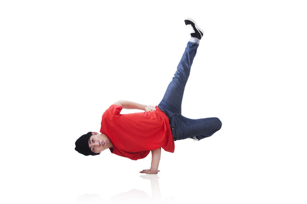 Asian guy breakdancing isolated on white - Фото, изображение