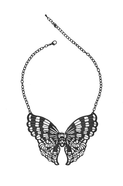 kolye üzerinde beyaz izole kelebek ile - Fotoğraf, Görsel