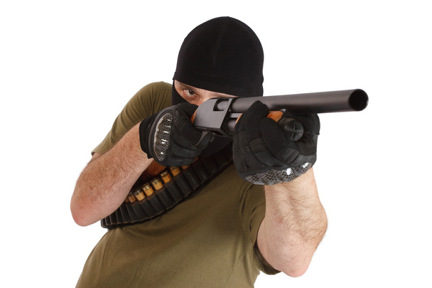 robber in black mask with shotgun - Photo, image