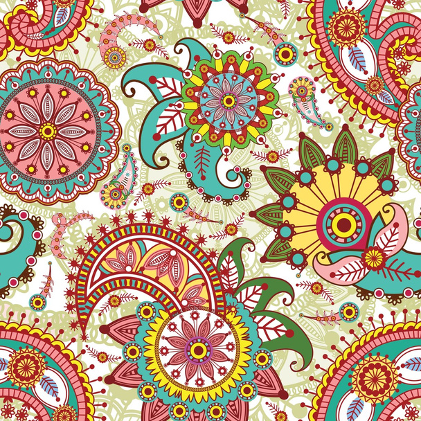 Seamless pattern with paisley and flowers - Vektor, Bild