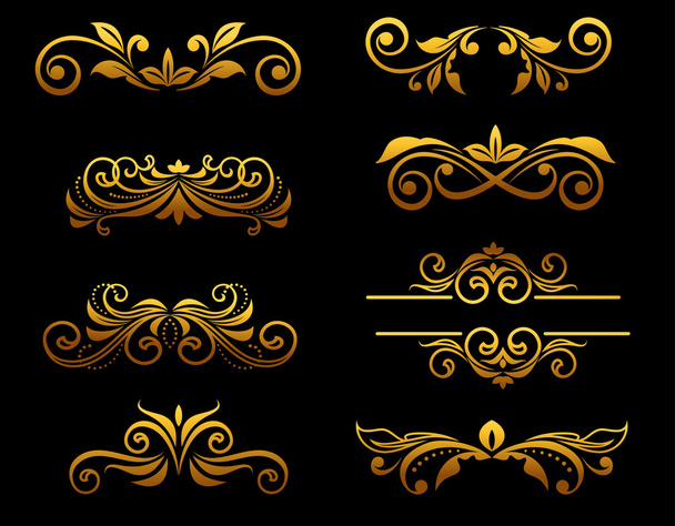 Golden vintage floral elements and borders - Vector, Image