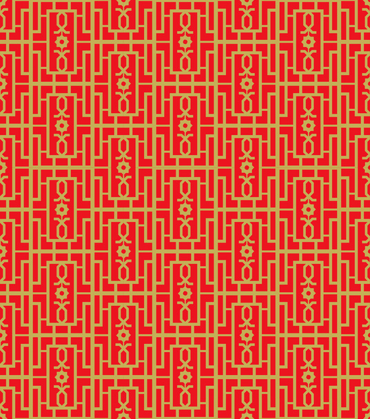 Zlatý bezešvé čínské okno síťovou čtvercová geometrie vzorek pozadí. - Vektor, obrázek