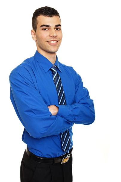 Thinking businessman in blue shirt - Photo, Image