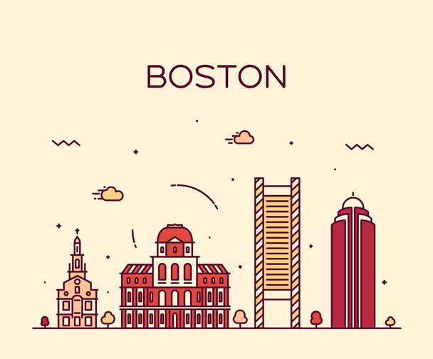 Boston Skyline trendige Vektorillustration linear - Vektor, Bild