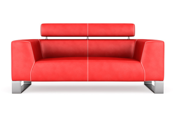 Modern red leather couch isolated on white background - Photo, Image
