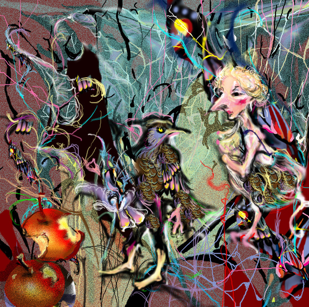 Portrait abstrait d'une femme avec une pomme mordue
 - Photo, image