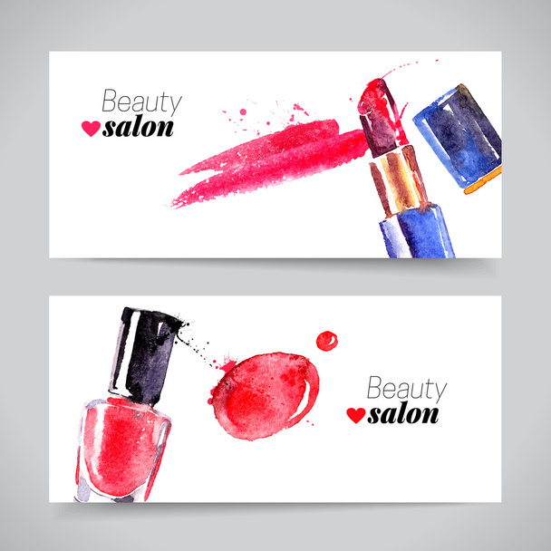 Watercolor cosmetics banner set. - Vector, Image