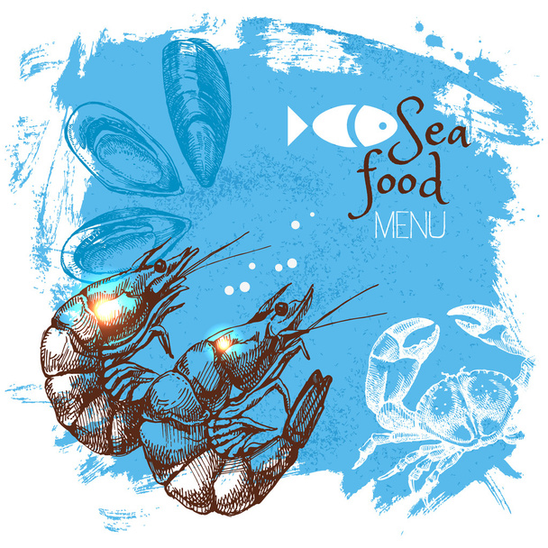 Hand drawn sketch seafood - Vector, Image