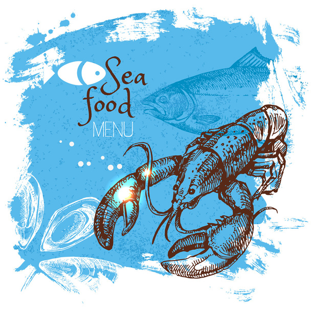 Hand drawn sketch seafood - Vector, Image