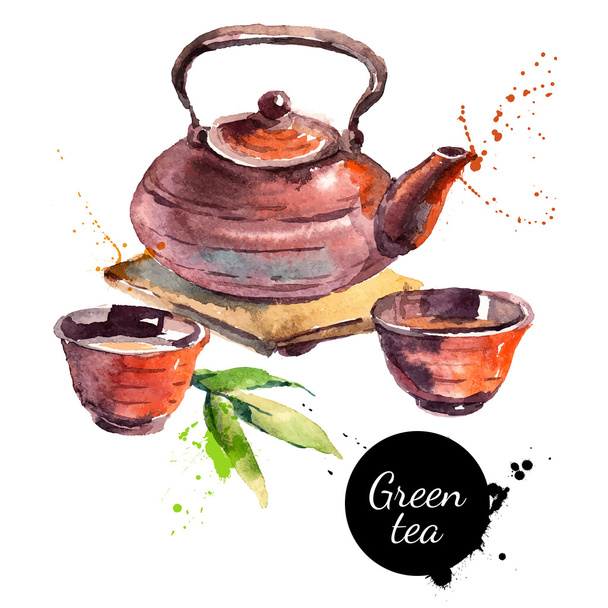 Aquarel hand getekend geschilderde thee - Vector, afbeelding