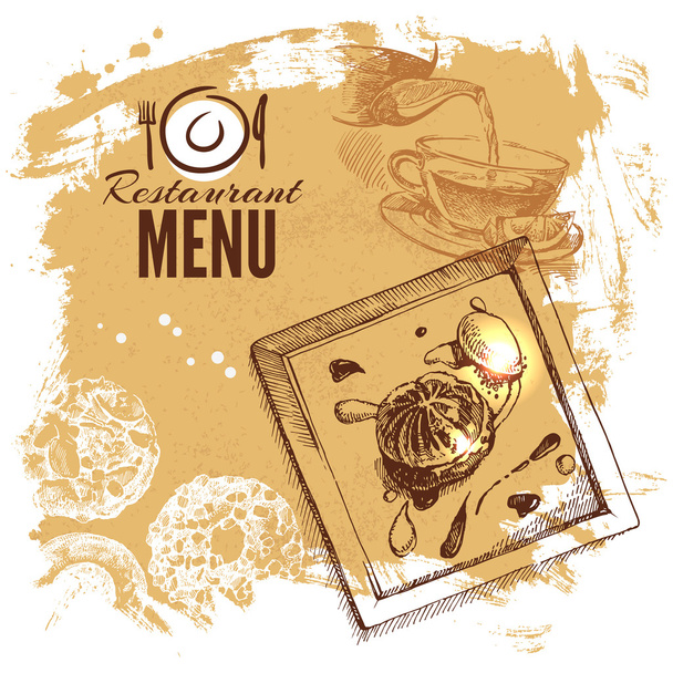 Hand drawn sketch restaurant food set. - Vector, Image