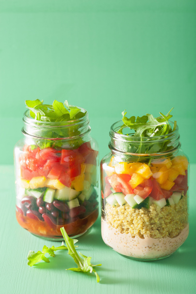 vegan quinoa vegetable salad in mason jars - Photo, Image