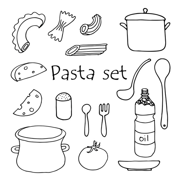 Handskizziertes Pasta-Set. - Vektor, Bild