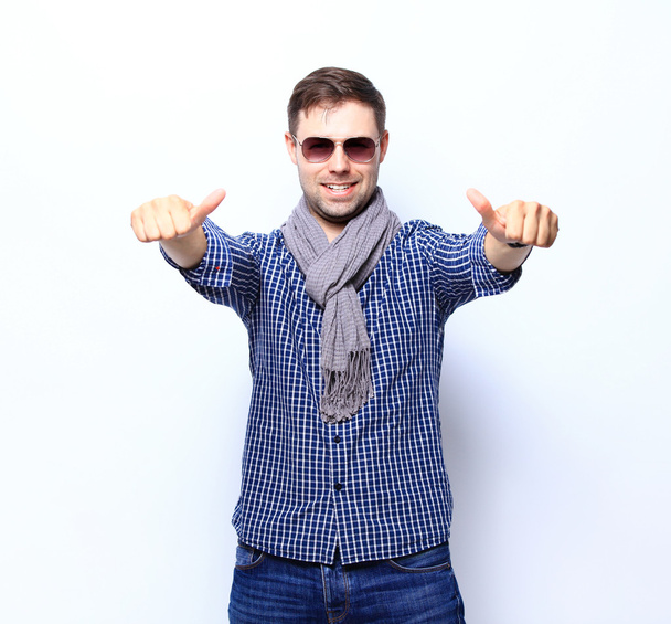 Happy man with thumbs up gesture - Фото, изображение