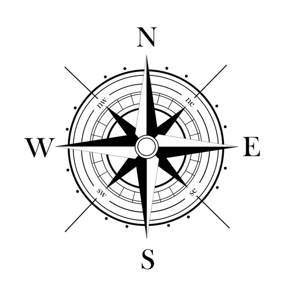 zwarte windroos geïsoleerd op wit - Vector, afbeelding