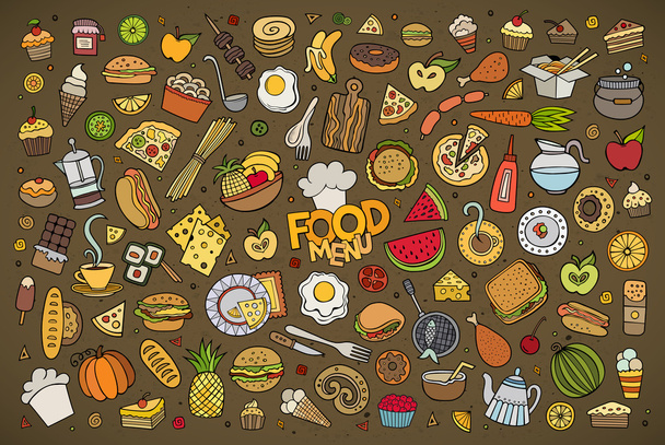 Alimentos rabiscos desenhados à mão símbolos vetoriais esboçados
  - Vetor, Imagem