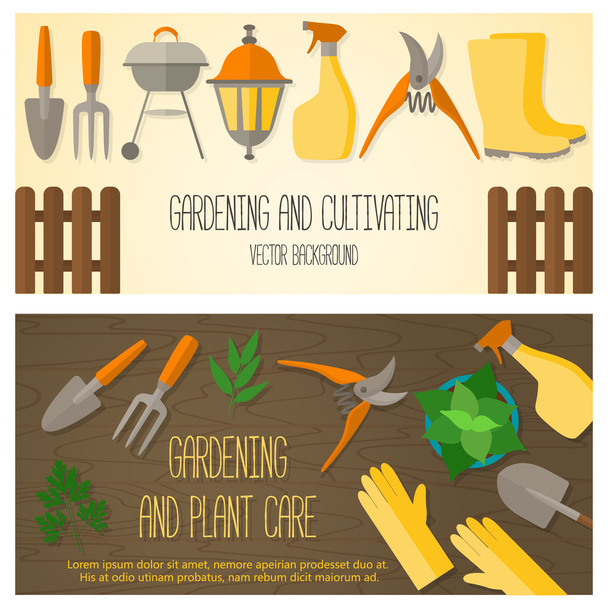 Flat design banner for gardening and plant care. - Vector, Image